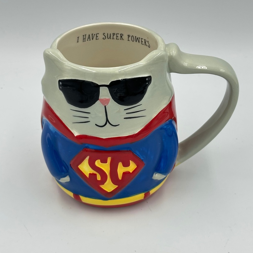 Tag Super Cat‎ Mug "I Have Super Powers" Ceramic Coffee Cup Funny Whimsy Kitty